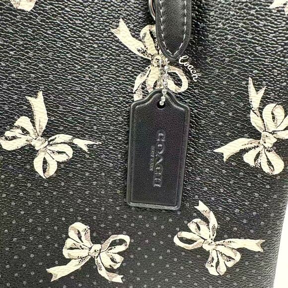 Coach Mollie Tote Shoulder Bag with Bow Print In Silver/Black Multi NWT CY647 - Picture 7 of 13